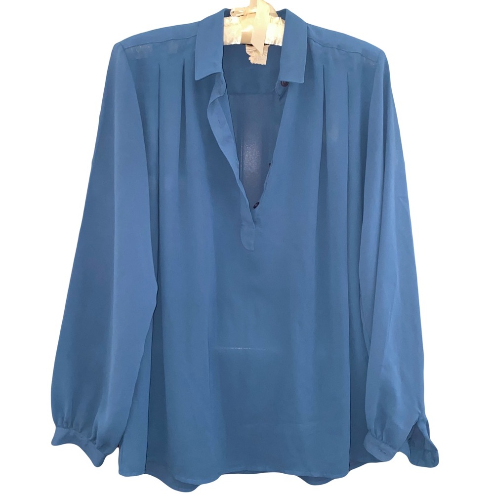 Philippe Ronsard Paris Vintage Sheer Blue Long Sleeve Blouse - Picture 2 of 10